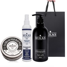 MUKAN 護髮三入組 A款 啞光蠟+噴霧+洗髮精+購物袋, 1套