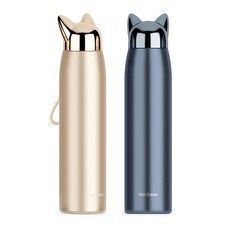 狐狸造型保溫瓶 2入組, 金色+鑽石藍, 350ml