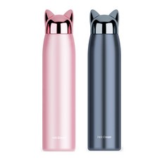 狐狸造型保溫瓶 2入組, 玫瑰粉+鑽石藍, 350ml