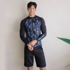 男款印花拉鍊防曬長袖上衣 C265+海灘短褲 A517套裝