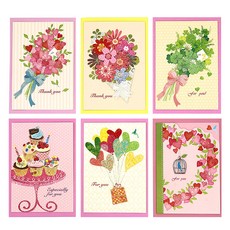 Maumdama Love for You 生日快樂多用途花朵卡片6款組, 混色, 1套