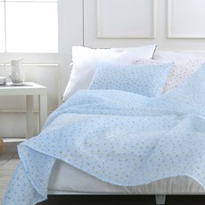 gBEDDING 花朵點點印花泡泡紗夏季薄被, 藍色