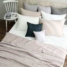 taccatacca 素色格子壓紋薄被+床墊, 粉色米色