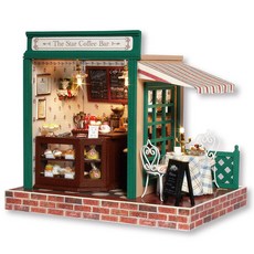 아이엠미니 DIY 미니어처하우스 스타 커피 바 + 도구 + 케이스 + 오르골, 혼합 색상, 1개