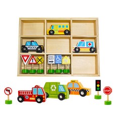 TOOKY TOY 木製汽車和交通標誌盒組, 混色