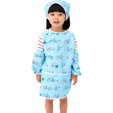bebe chouette 孩童印花防水網眼美術圍裙+袖套+頭巾, 自行車