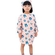 bebe chouette 孩童印花防水網眼美術圍裙+袖套+頭巾, 動物騷動