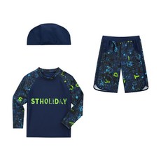 ST.HOLIDAY 男童防曬泳衣+泳褲+泳帽 C5419