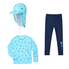 ST.HOLIDAY 女童印花長袖泳衣+長褲+遮陽帽 C5411