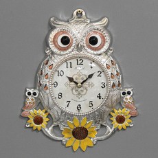 長腿時鐘 靜音向日葵貓頭鷹掛鐘, 銀粉色