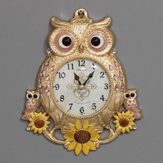 長腿時鐘 靜音向日葵貓頭鷹掛鐘, 金粉色