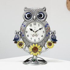 高腳時鐘 靜音向日葵貓頭鷹桌鐘, 錫色