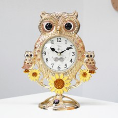 高腳時鐘 靜音向日葵貓頭鷹桌鐘, 金粉色