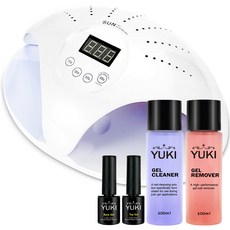 YUKI 凝膠美甲套組, SUN 48 瓦凝膠燈 + 頂部凝膠 10g + 基礎凝膠 10g + 清潔劑 100ml + 卸妝液 100ml, 1套