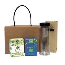 茶具和酒杯禮品套組, 綠茶4g+普洱茶8g+環保瓶500ml+濾網, 1組