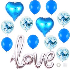 윰스 LOVE글리터 파티용품 하트풍선세트, 블루, 1세트
