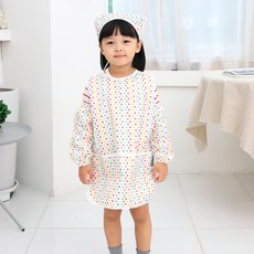 bebe chouette 孩童彩虹圓點圖案網眼防水圍裙+收納袋+頭巾+袖套, 混色