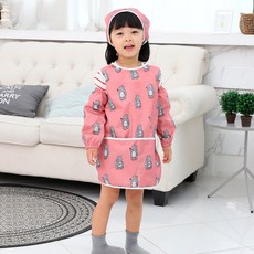 bebe chouette 孩童熊熊印花網眼防水美術圍裙+收納袋+頭巾+袖套, 混色