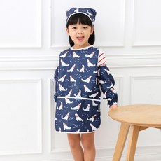 bebe chouette 孩童海豹圖案網眼防水圍裙+收納袋+頭巾+袖套, 混色