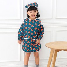 bebe chouette 孩童印花防水美術圍裙+收納袋+頭巾+袖套, 混色
