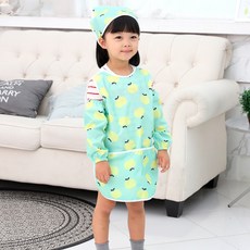 bebe chouette 孩童蘋果印花網眼美術圍裙+收納袋+頭巾+袖套, 混色