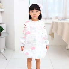 bebe chouette 孩童雲朵圖案網眼防水圍裙+收納袋+頭巾+袖套, 混色