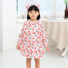 bebe chouette 孩童櫻桃愛心圖案網眼防水圍裙+收納袋+頭巾+袖套組, 混色