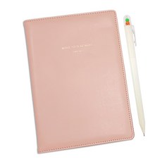 KKOMKKOMI 硬皮套+隨附筆記紙 M號+中性筆 隨機出貨, 玫瑰粉, 1組