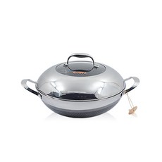 EJIRY 電磁爐適用不鏽鋼雙面蜂巢雙耳炒鍋+鍋蓋組, 1組, 28cm