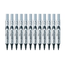 Pentel 飛龍文具 Maxiflo細字後壓白板筆 圓頭 MWL5S, 一個黑色, 12件