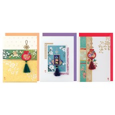 From&To T223-456 感謝 祝賀 新年賀卡 3入 + 信封 3入 + 內頁紙 3入, 混合顏色, 1套