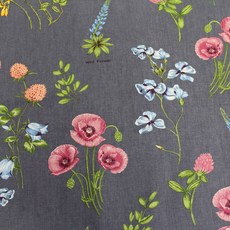 BED&DECO 印花棉麻布, 罌粟 灰色