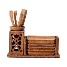 滿風啟示木方形茶道組+茶杯墊組 GZMF-057, 單色, 1套