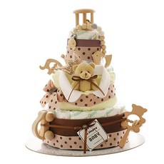 베이비베이커리 곰돌이와 우드토이 친구들 3단 백일 기저귀케익, 혼합 색상, 1개