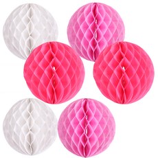 PARTYSHOW 蜂巢球裝飾 白色 2入 + 粉紅色 2入 + 桃紅色 2入, 混合顏色