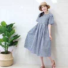 PANG PANG SHOP 格紋綁帶孕婦連身裙