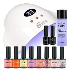 YUKI 玫瑰美甲B套組, Top Gel 10g + Base Gel 10g + Color Gel 10g x 8p + Gel Cleaner 100ml + Gel Lamp 36W, 1套