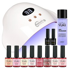 YUKI 玫瑰美甲A套組, 上層凝膠 10g + 底層凝膠 10g + 彩色凝膠 10g x 8p + 凝膠清潔劑 100ml + 凝膠燈 36W, 1套