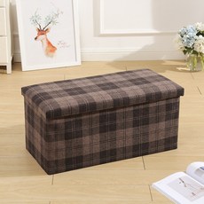 신원 모던체크 수납스툴 벤치형, 브라운, 1개