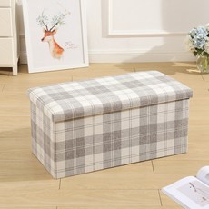 신원 모던체크 수납스툴 벤치형, 베이지, 1개