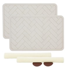 KOXINA 高級人字形矽藻土浴墊方形 + 防滑墊 + 砂紙 39 x 39 x 0.9cm, 灰色的, 2套