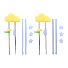 릴팡 구름 체인지교정용 스텐젓가락 2p + 집기연습용별 3p 트레이닝 세트, 혼합 색상, 2세트