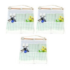 Justin布質格紋壁掛收納 4格 3入, 綠色