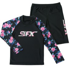 9FX 孩童熱帶花卉款防曬游泳長袖5分褲套裝