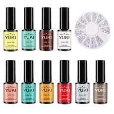 YUKI 清潭洞美甲 10種 A套組, 凝膠美甲 10種 + 水晶美甲鑽飾套組, 1套