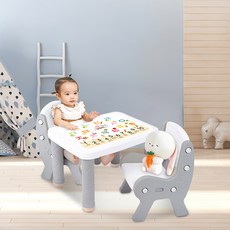 LUNA STORY 韓國字母數字兒童學習書桌+椅子 2張, 灰色