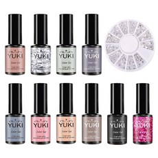 YUKI Bongja Nail 10款A套組, 凝膠美甲10款 + 水晶美甲水鑽套組, 1套