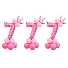 YUMS 圓點公主王子站立氣球, 粉紅色數字7, 3入