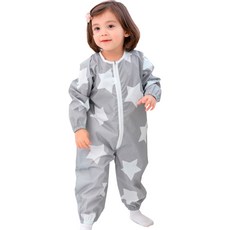bebe chouette 孩童星星圖案長袖防水連身褲 灰色+收納袋 隨機出貨, 混色