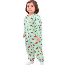 bebe chouette 孩童西瓜印花防水美術連身衣+收納袋 隨機出貨, 混色